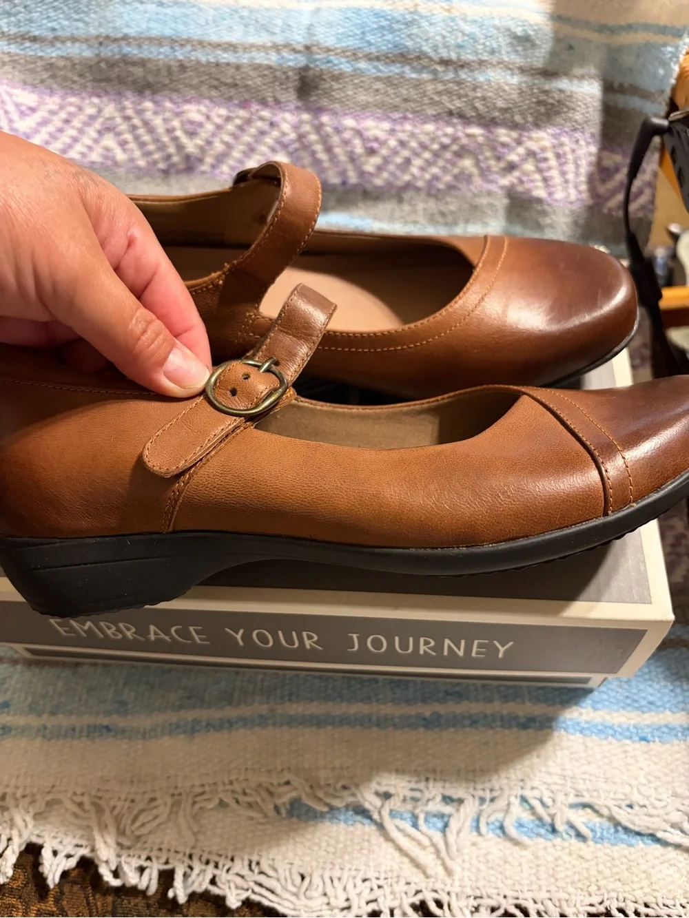 Comfortable Brown Mary Jane Flats with velcro closure